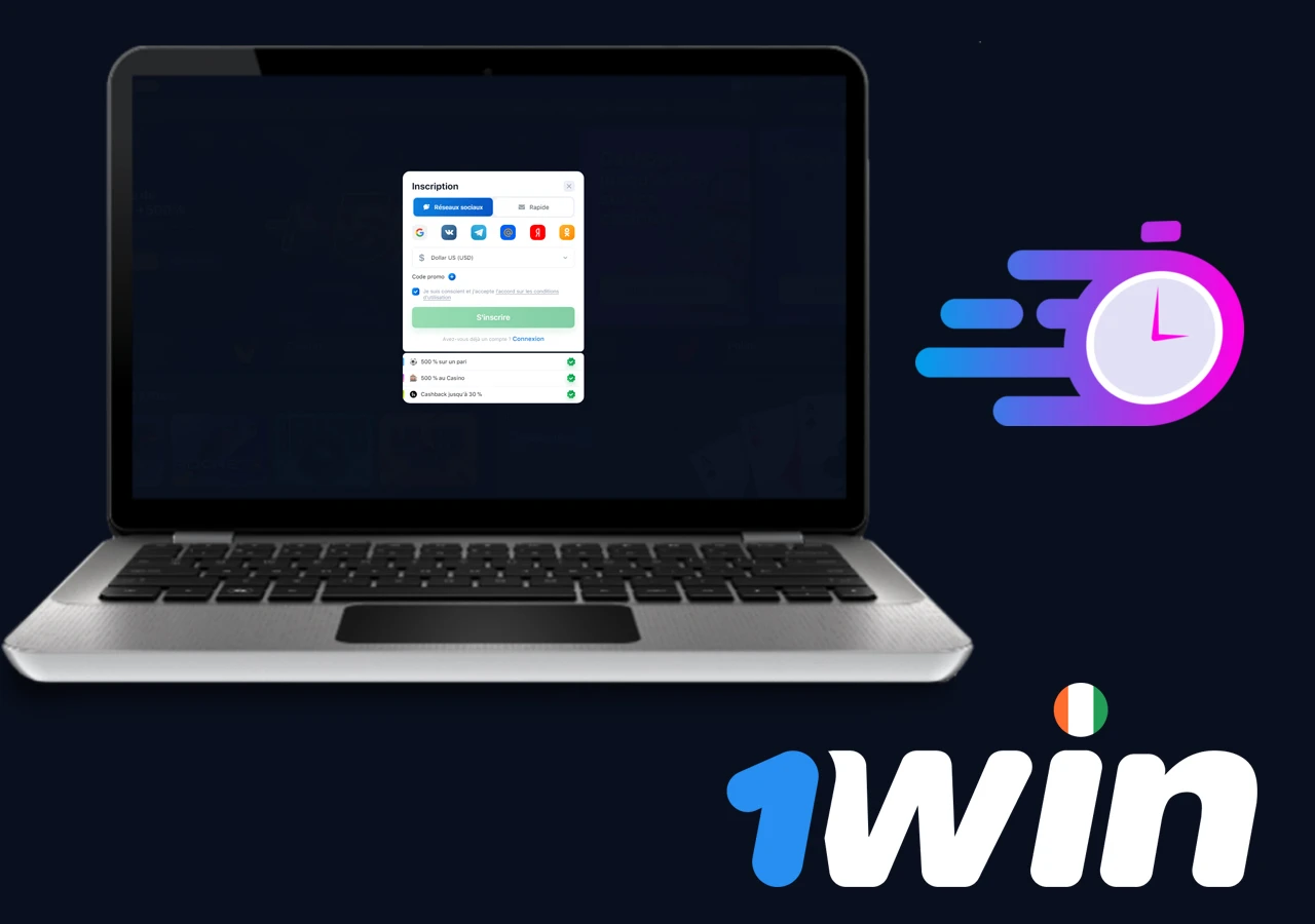Caractéristiques de l'inscription rapide au casino 1Win