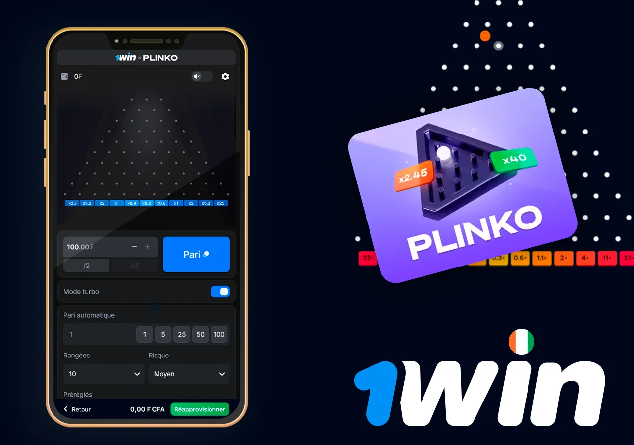 Téléphone avec un jeu Plinko, à côté de la couverture d'un des jeux de ce type